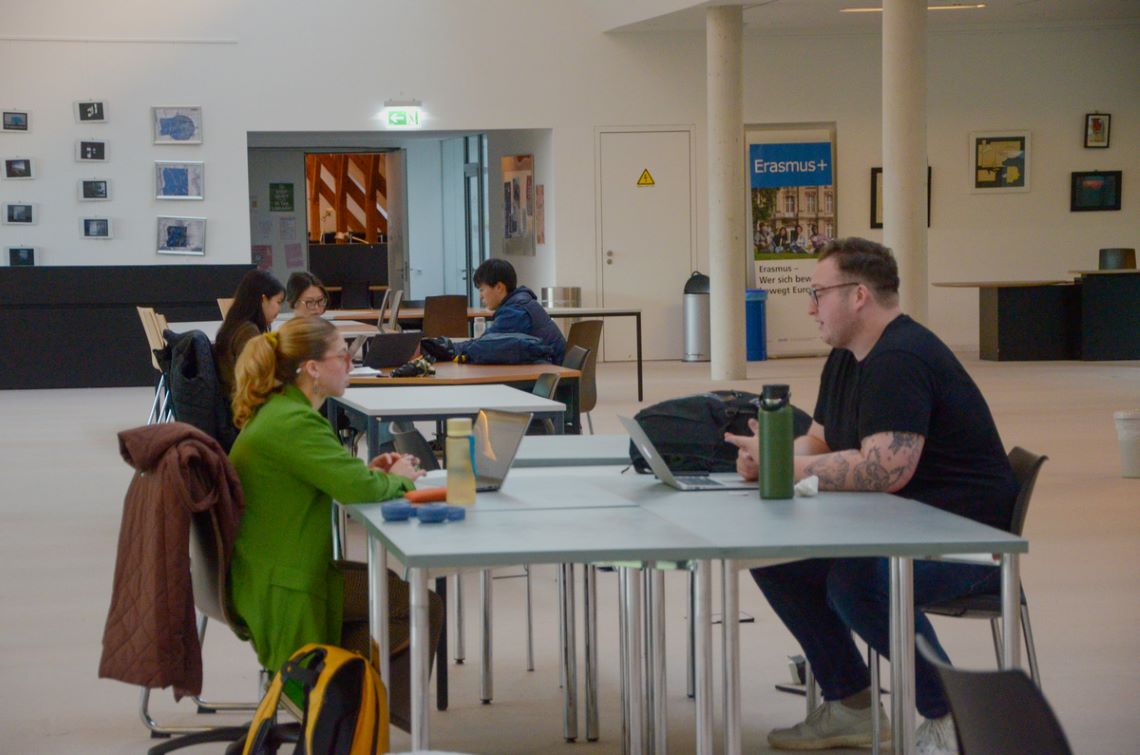 Students sitting in the library