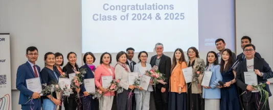 Bolashak graduates after receiving their diplomas. (Source: Constructor University)