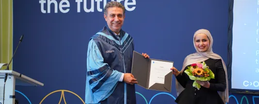 Omaymah Ali Yousef Al-Mashaleh was presented with the 2026 DAAD Award by Prof. Dr. Cagri Bulut, interim Dean of the School of Business, Social and Decision Sciences.