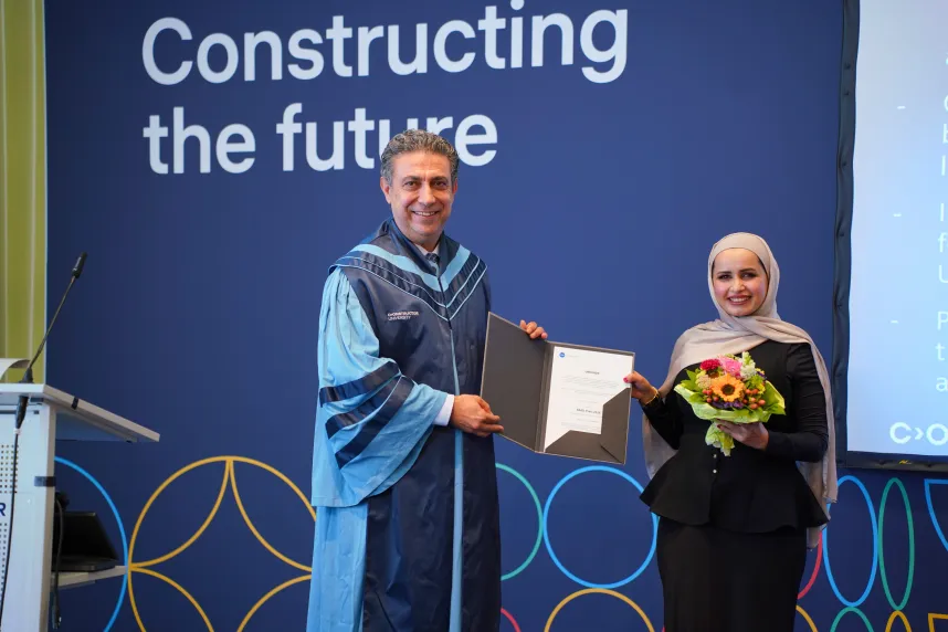 Omaymah Ali Yousef Al-Mashaleh was presented with the 2026 DAAD Award by Prof. Dr. Cagri Bulut, interim Dean of the School of Business, Social and Decision Sciences.