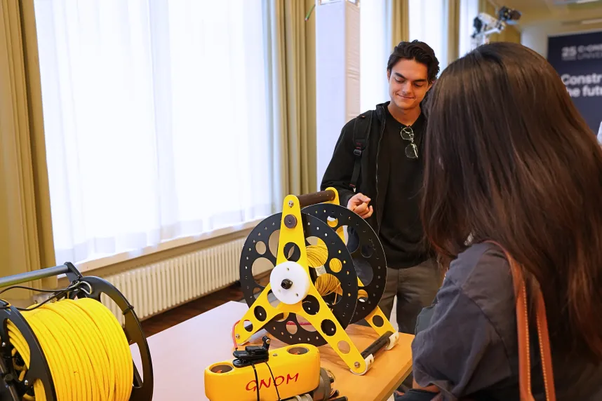 Students examine marine robotics built at Constructor University during Global Ocean Robotics Day.